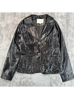 Max Mara Womens Size L Black Metallic Blazer Jacket L Made Italy Designer Coat